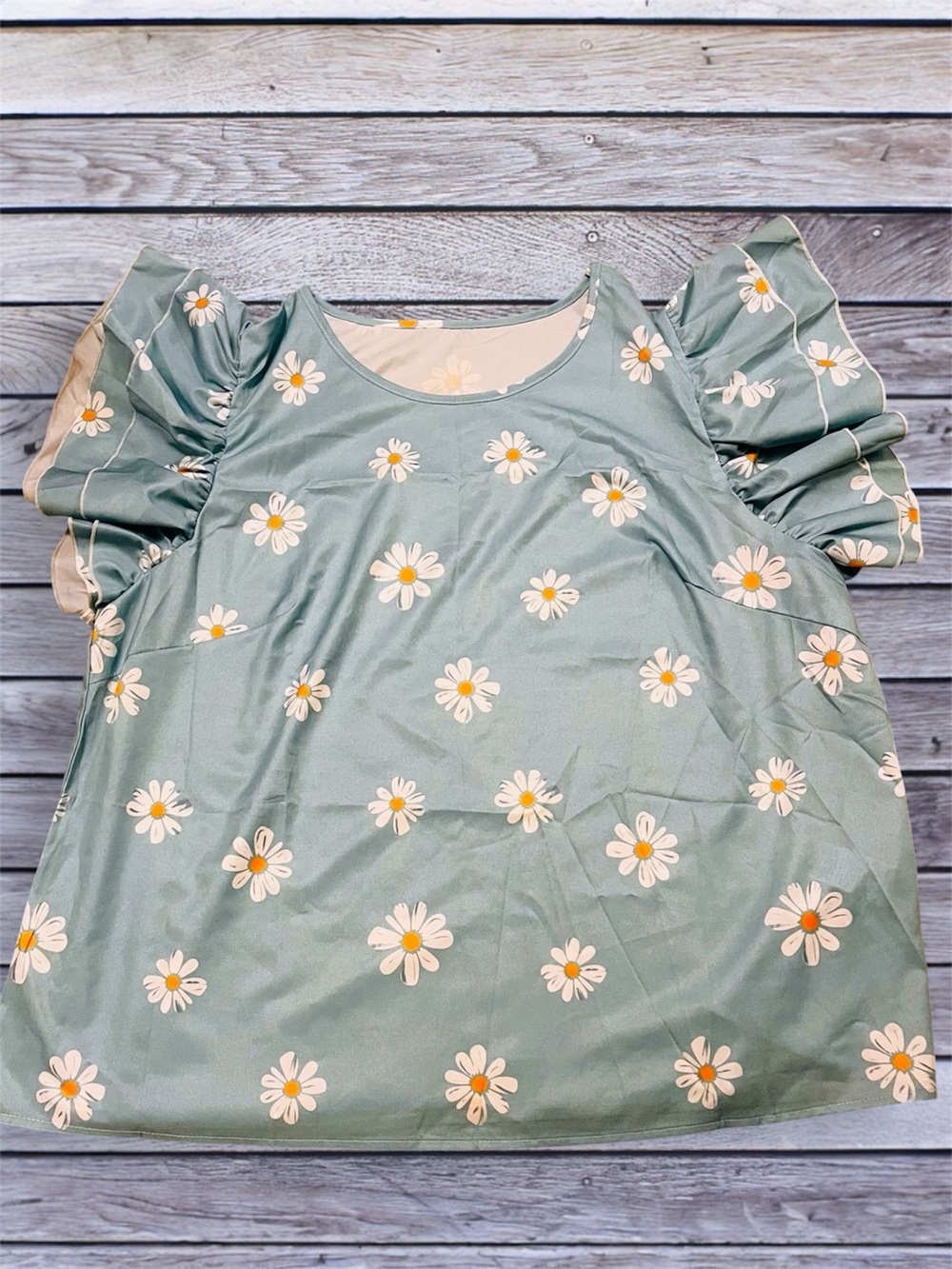 SHEIN Aqua Daisy Ruffle Sleeve Blouse 3xl